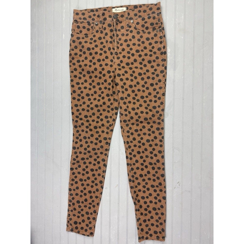 Madewell Size 28 Womens Jeans 10" High Rise Skinny Brown Polka Dot High Rise